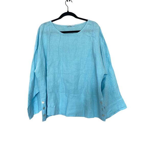 Bryn Walker Blue Artist Light Linen Round Neck Long Sleeve Shirt size XL - Picture 1 of 11